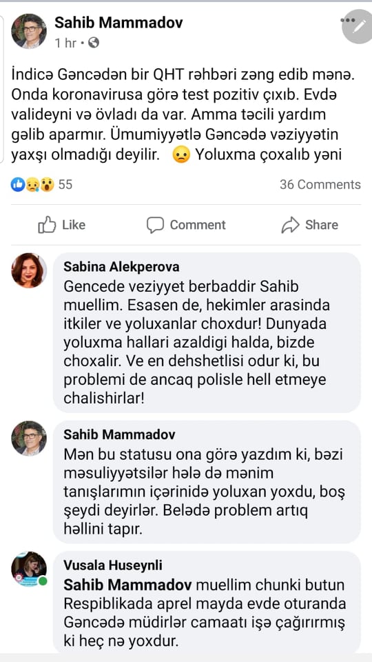 Prezident yanında Şura üzvündən həyacanlı KORONAVİRUS XƏBƏRDARLIĞI: “Gəncədə vəziyyət yaxşı deyil...”