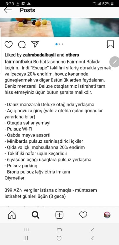 Fairmont hoteldə karantin əyləncələri təşkil edilir – VİDEO+FOTOFAKT