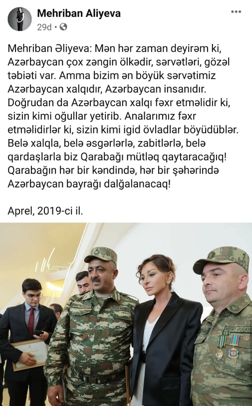 “Qarabağı mütləq qaytaracağıq...” – Mehriban Əliyeva