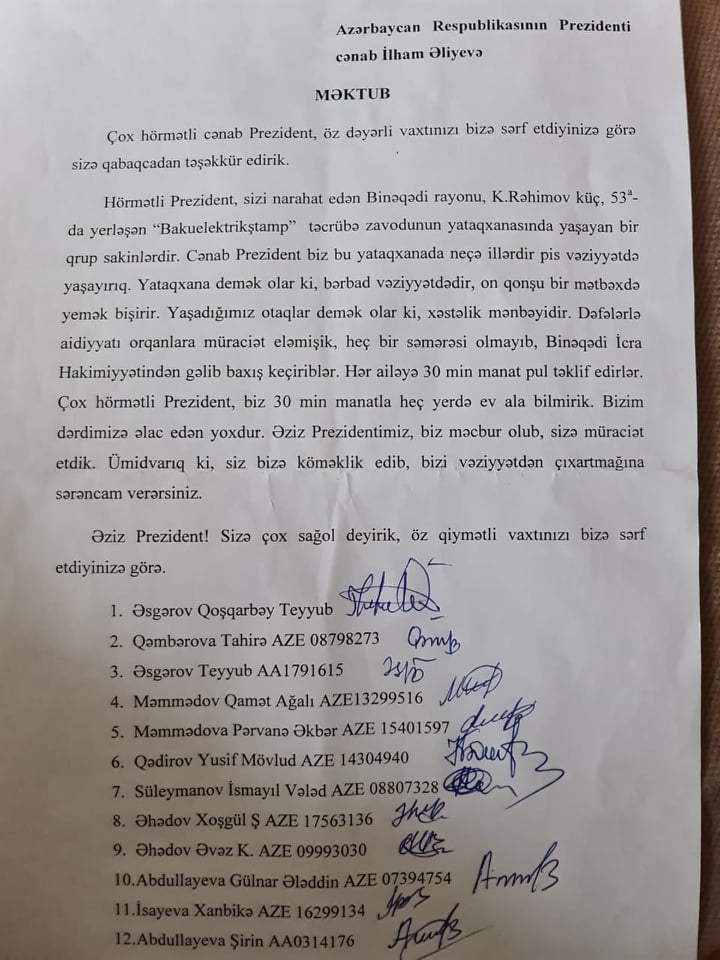 Binəqədi sakinləri Prezidentə müraciət etdi - FOTO