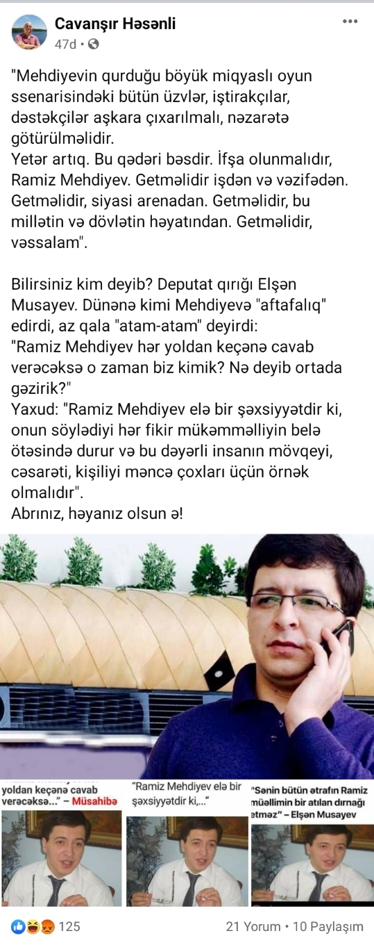Dünənə kimi Ramiz Mehdiyevə “atam” deyirdin…- Deputat Elşən Musayev ifşa edildi