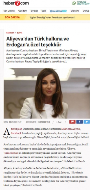 Mehriban Əliyevanın Qarabağla bağlı arzuları Türkiyə mediasında - FOTOLAR