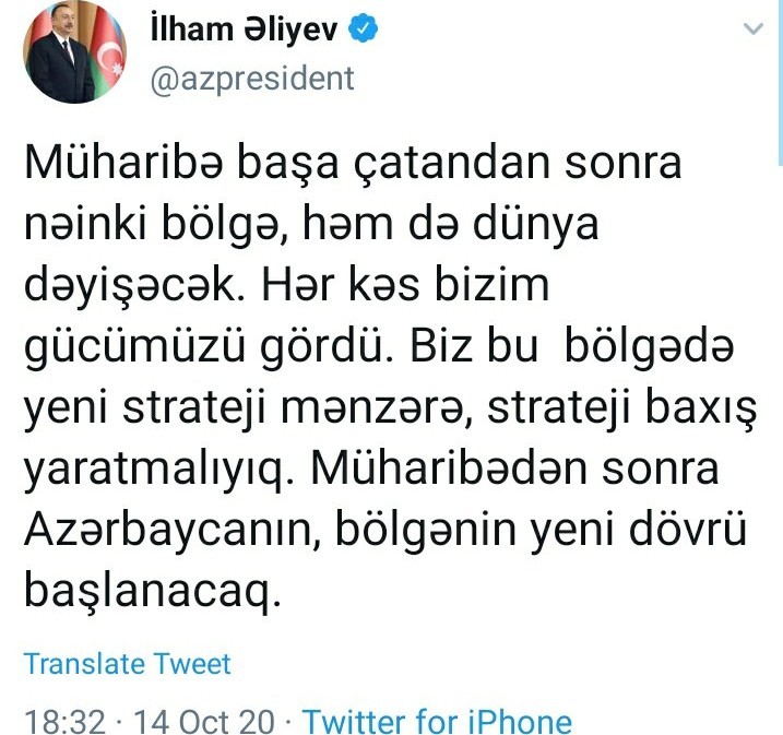 Prezident Qarabağla bağlı yeni “tvit” yazdı - FOTO