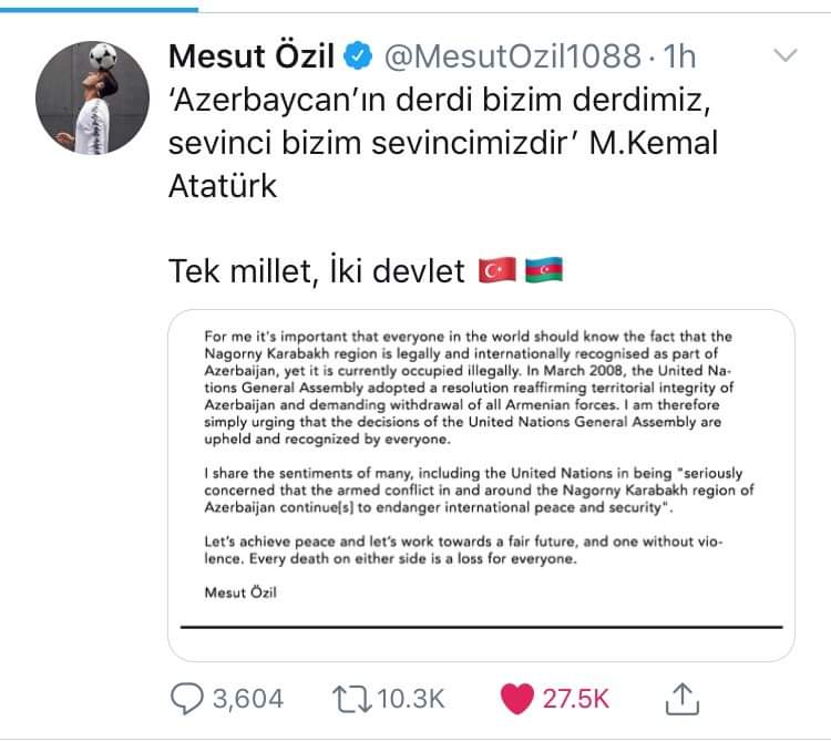 Məsut Özil: "Azərbaycanın dərdi bizim dərdimiz, sevinci bizim sevincimizdir" - FOTO