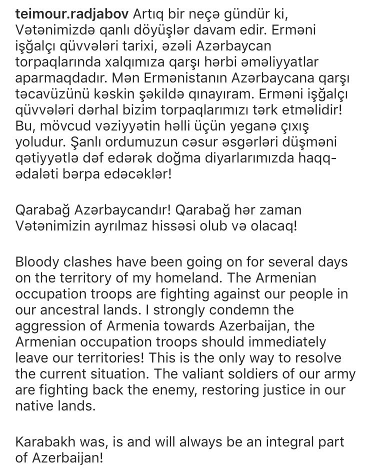 "Şanlı ordumuz doğma diyarlarımızda haqq-ədaləti bərpa edəcək!" - Teymur Rəcəbov