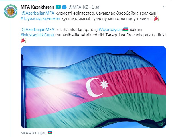 Qazaxıstan XİN-dən Azərbaycan xalqına təbrik - FOTO