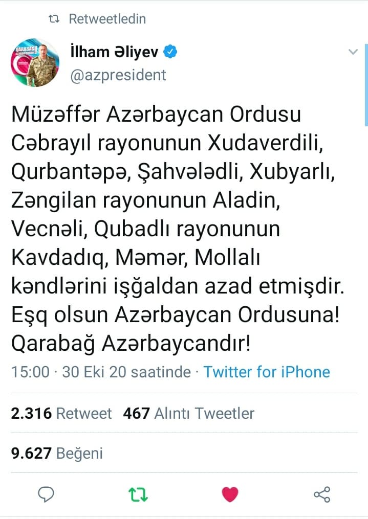 Daha 9 kənd işğaldan azad edildi - Prezident açıqladı