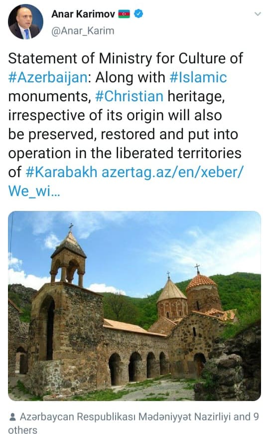 "Xristian irsinə məxsus abidələr Qarabağda qorunub saxlanılacaq" - Anar Kərimov