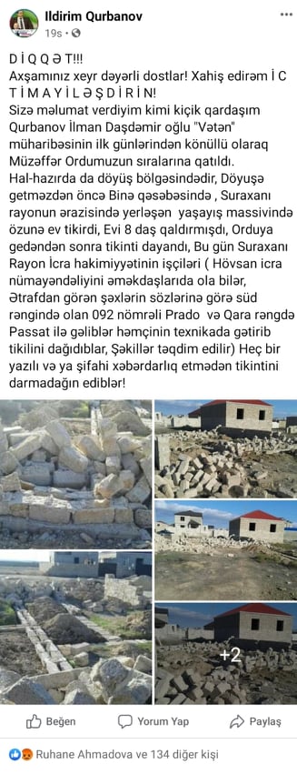 İcra başçısı cəbhədəki əsgərin evini sökdürdü – FOTOLAR