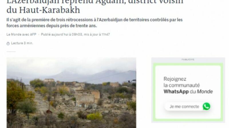 "Le Monde" qəzeti Ağdamın azad olunmasından yazdı - FOTO
