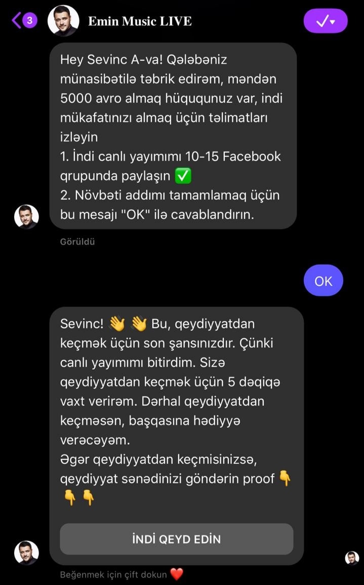 Saxta paylaşım və 10 min avro vədi: Emin Ağalarovun adından istifadə etdilər - FOTOLAR