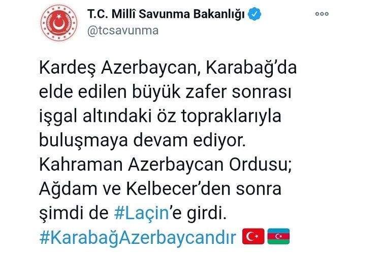 Türkiyə Müdafiə Nazirliyindən Laçın paylaşımı - FOTO
