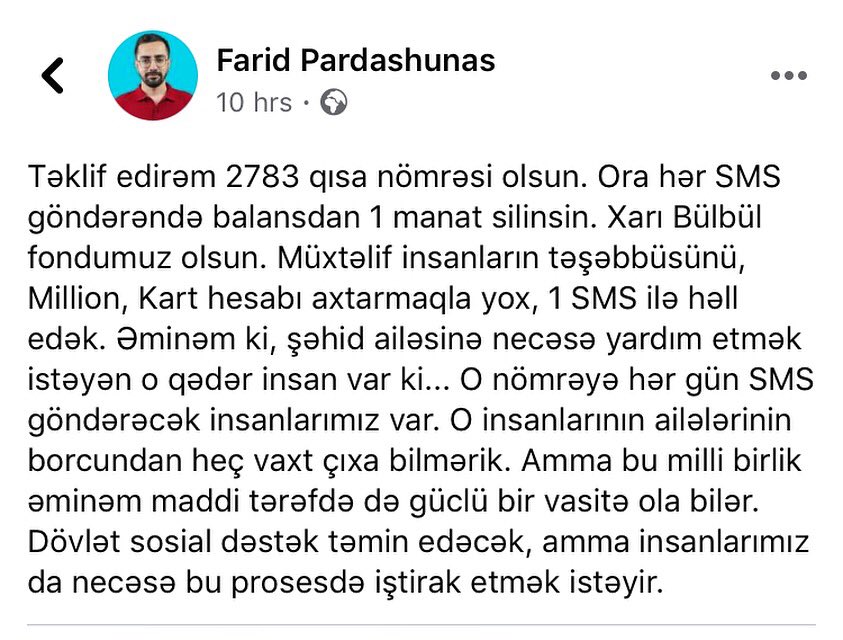 Şəhid ailələrinə dəstək fondu yaradılsın! - TƏKLİF