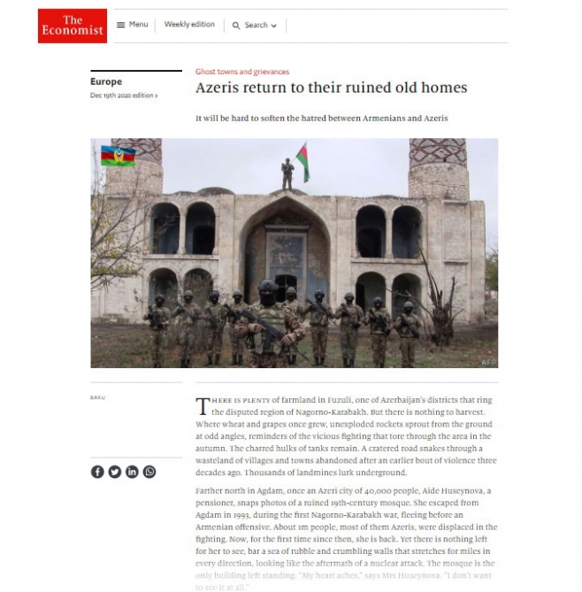 “The Economist” də erməni vəhşiliklərindən yazdı - FOTO