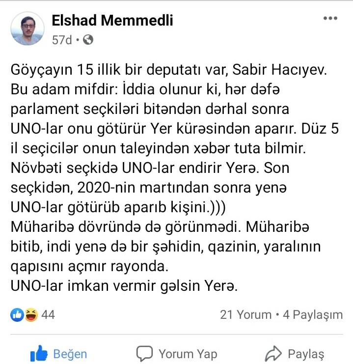 Onun UNO-larla əlaqəsi var? - Tanınmış jurnalistdən deputata ittiham