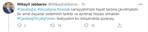 Nazirdən Qarabağ Dirçəliş Fondu ilə bağlı paylaşım - FOTO