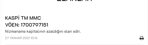 Əli Həsənovun şirkəti nizamnamə kapitalını azaldır - 300 manat... - FOTO