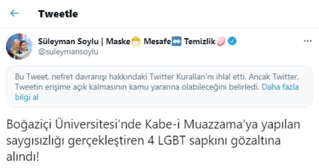 "Twitter" Türkiyənin daxili işlər nazirinə məhdudiyyət qoydu - LGBT ilə bağlı paylaşımına görə + FOTO
