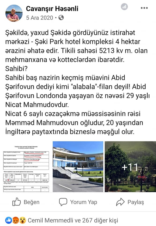 Abid Şərifovun "yataqxana" adlandırdığı lüks oteldən FOTOLAR