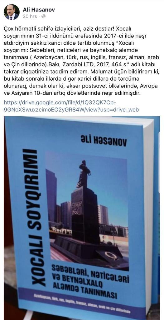 Əli Həsənov yazdığı statusla özünü və ölkəmizi rüsvay etdi - FOTOFAKT