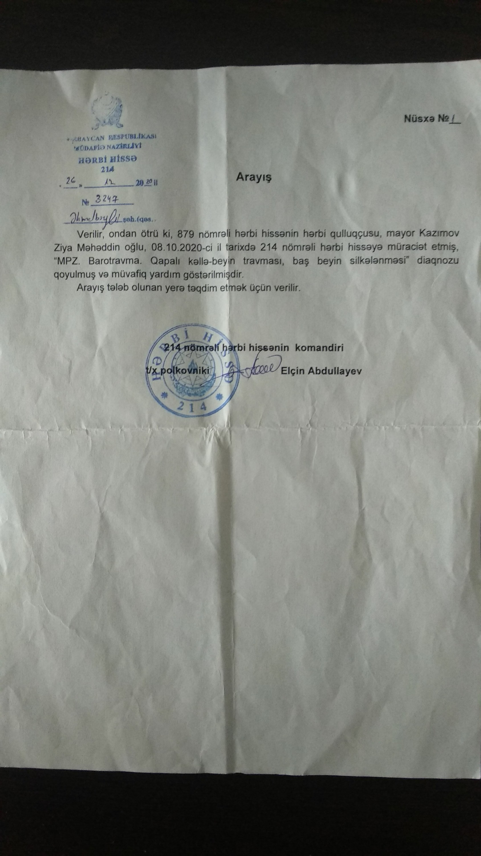 60 hərbçidən Hadruta ilk girən Vətən Müharibəsi qazisi ilə bağlı PREZİDENT VƏ BİRİNCİ VİTSE-PREZİDENTƏ MÜRACİƏT/FOTOLAR