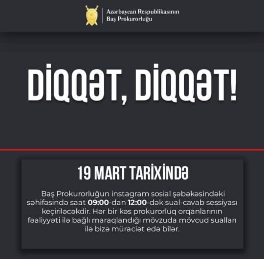 Baş Prokurorluq vətəndaşların suallarını cavablandıracaq