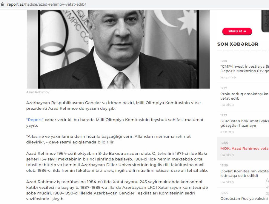 Azad Rəhimovun ölümü təsdiqləndi - İlk başsağlığı MOK-dan gəldi - FOTO