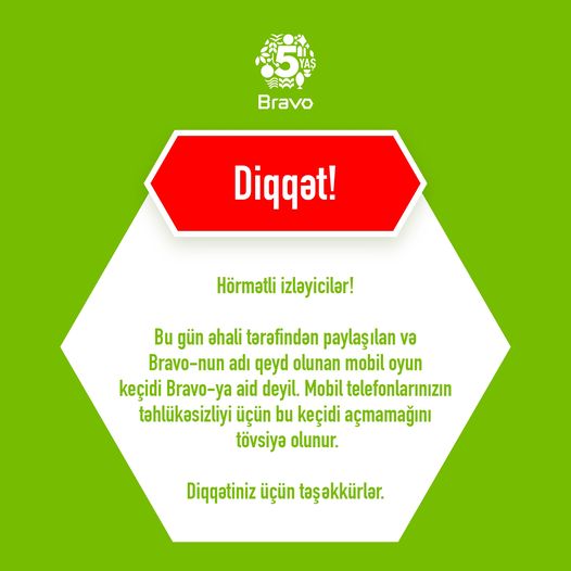 “Bravo”dan "Whatsapp"da yayılan mesajla bağlı əhaliyə XƏBƏRDARLIQ