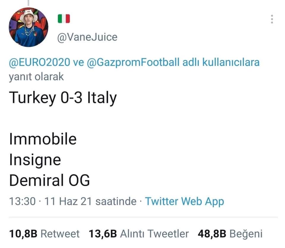 Türkiyə - İtaliya matçı ilə bağlı gündəm olan tvit, UEFA da biganə qalmadı - FOTO