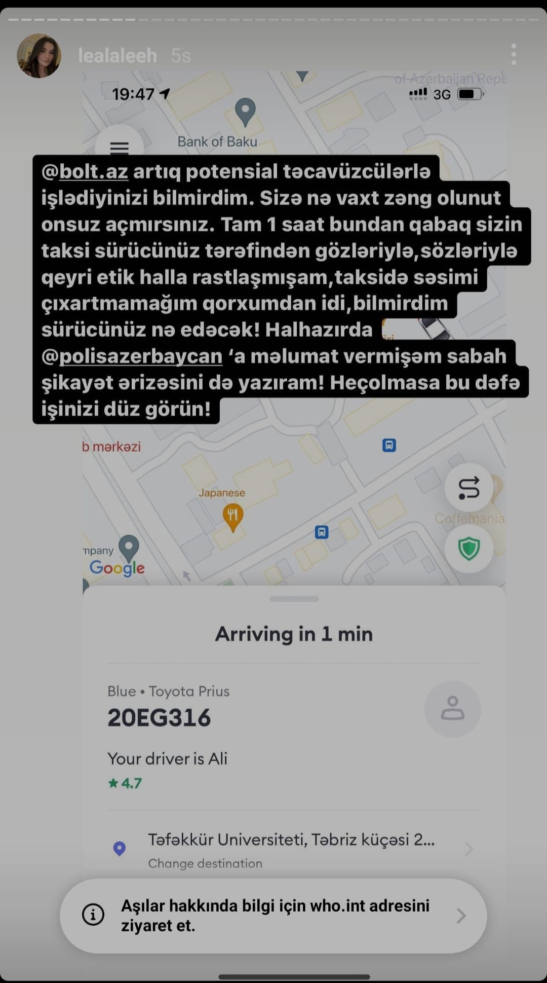 Bakıda gənc aktrisa taksidə seksual qısnamaya məruz qaldı - FOTO
