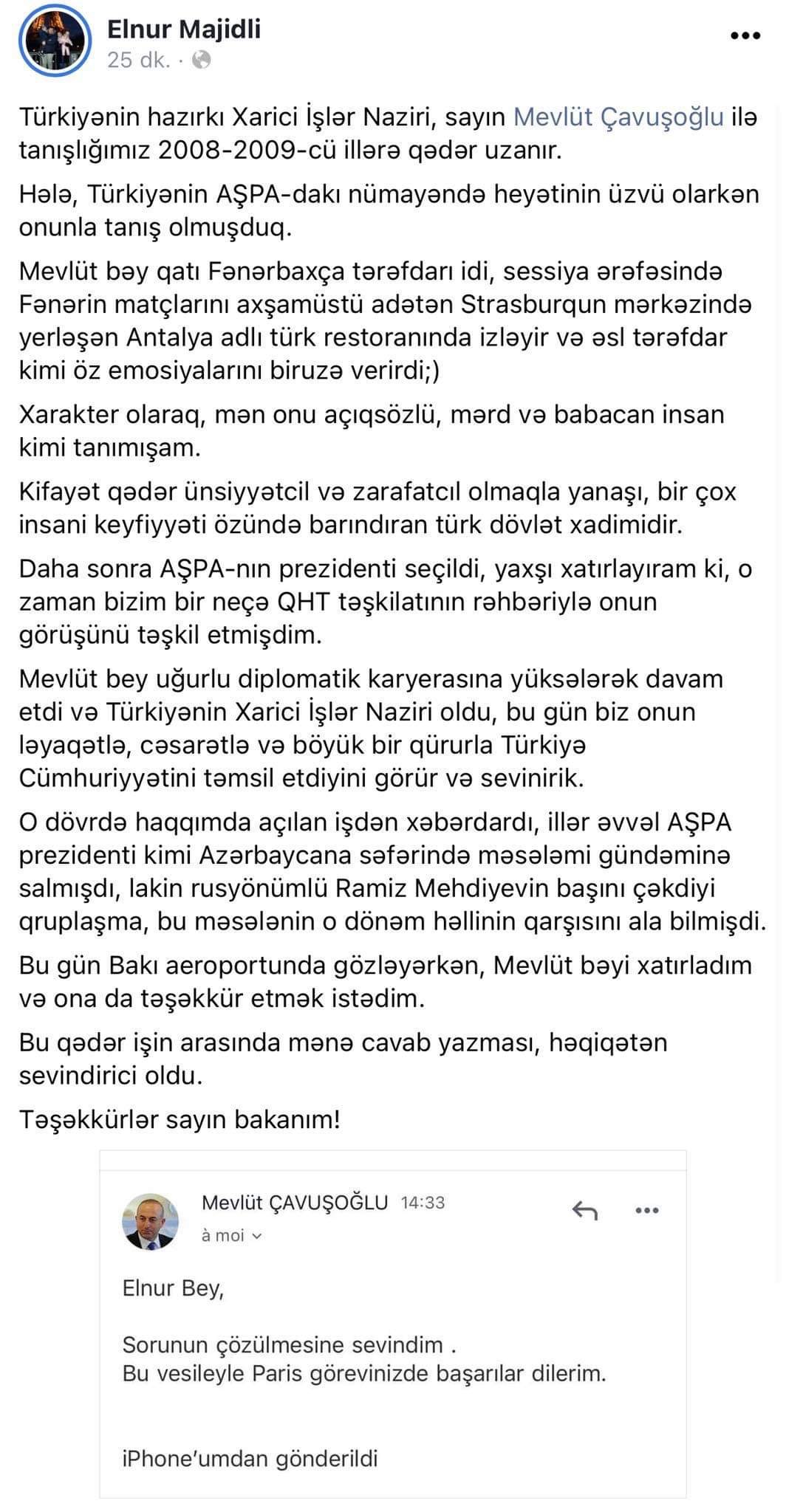 Elnur Məcidli Çavuşoğlu ilə necə tanış olduğunu açıqladı - FOTO
