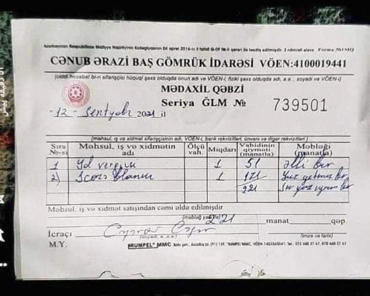 Ermənilərin fotosunu yaydığı gömrük qəbzləri ilə bağlı açıqlama: "Bəlkə də fotoşopla düzəldiblər, amma..."