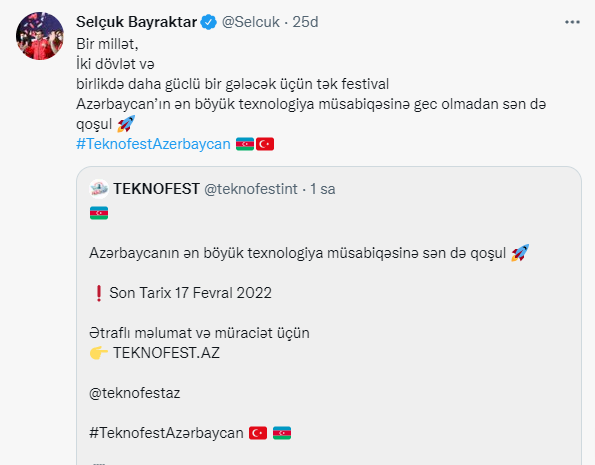 Selçuk Bayraktardan Azərbaycana çağırış - FOTO