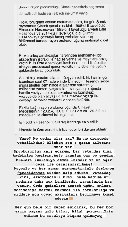 "Bu cür hallar ən çox kəndlərdə, rayonlarda olur" - Oksana