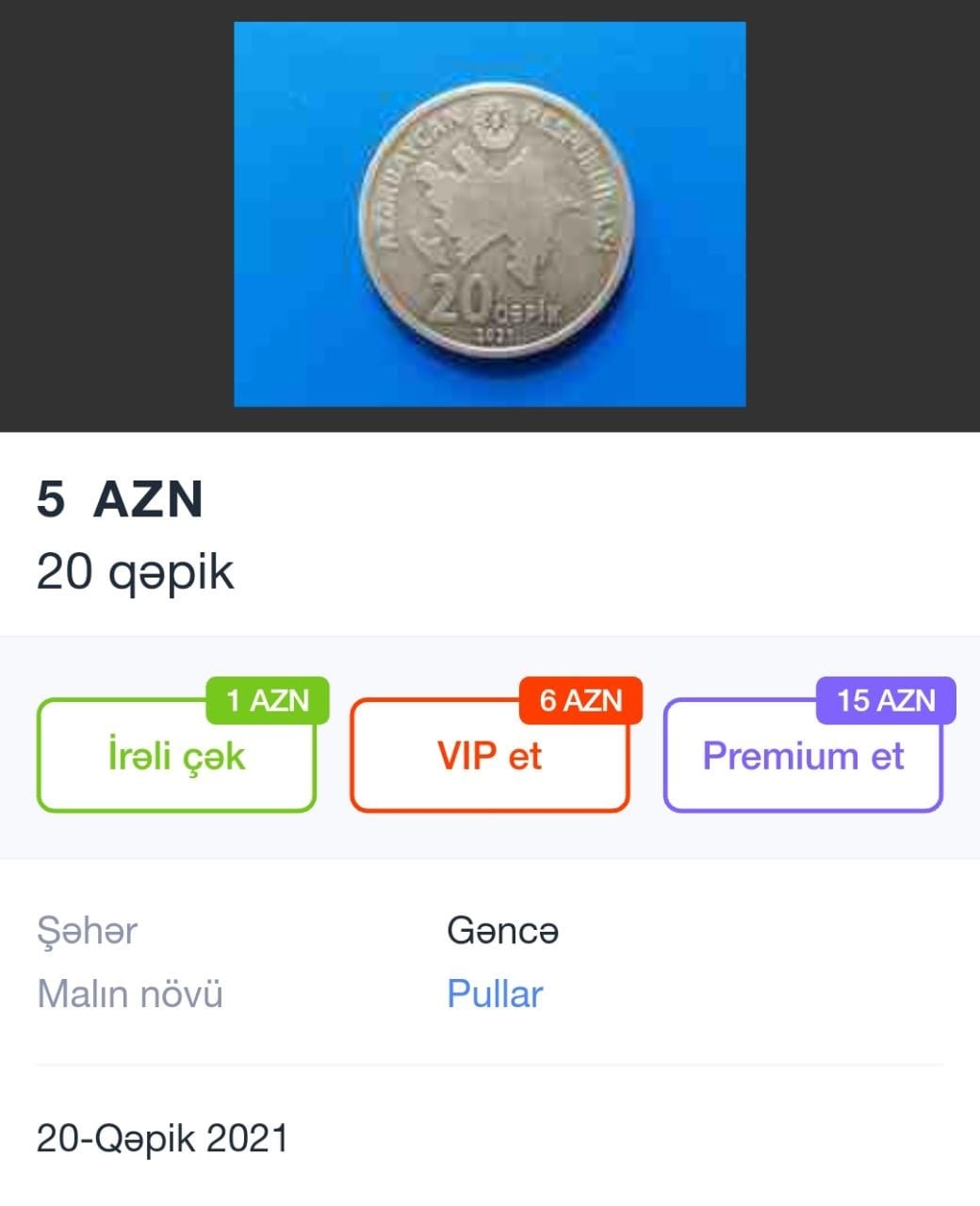5 manata satılan 20 qəpik - FOTO