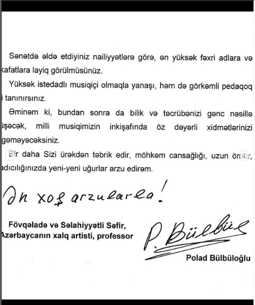Polad Bülbüloğlu Mələkxanım Eyyubovanı belə TƏBRİK ETDİ - FOTO
