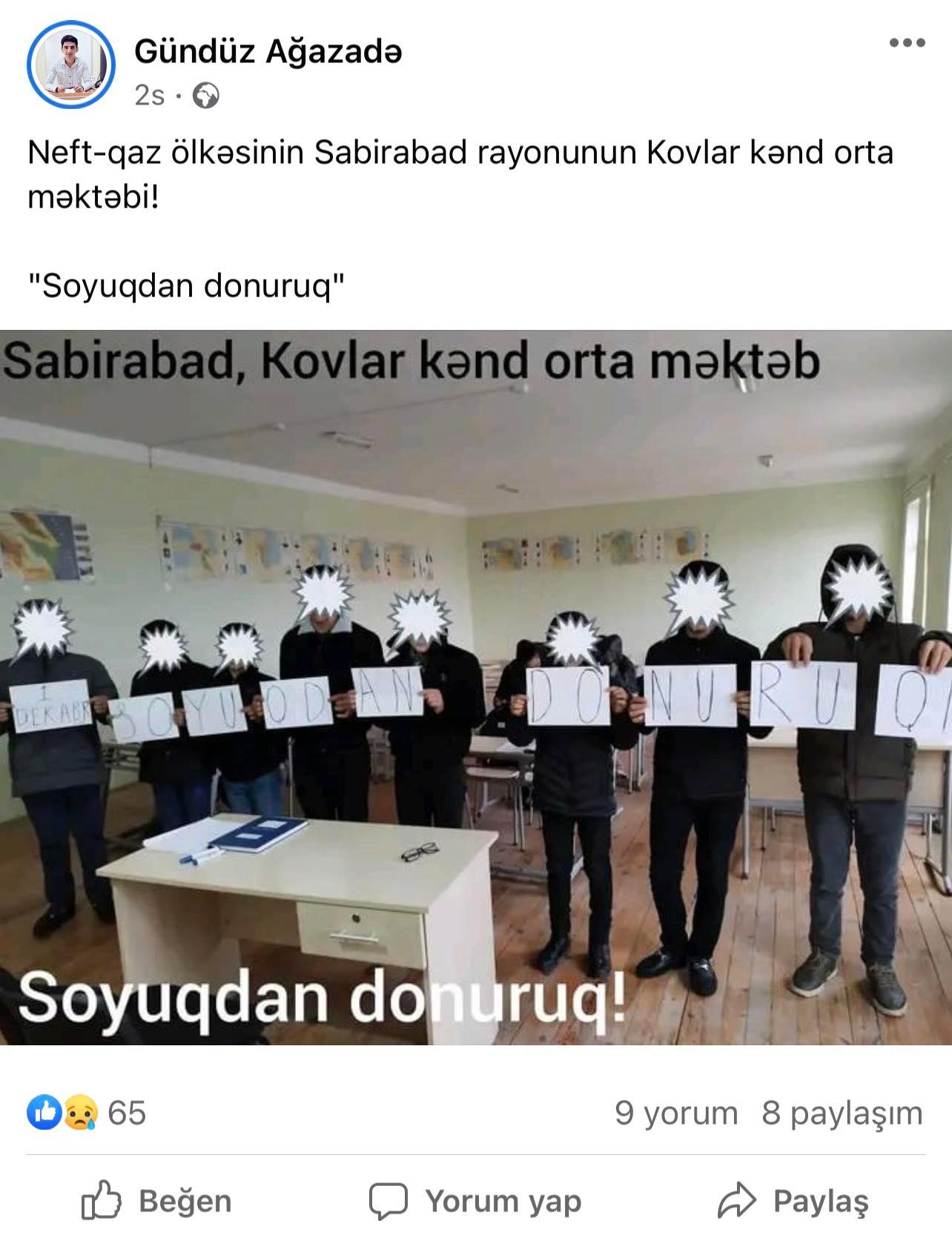 Azərbaycanda məktəbdə soyuqdan əziyyət çəkən şagirdlər ETİRAZ ETDİLƏR - FOTO