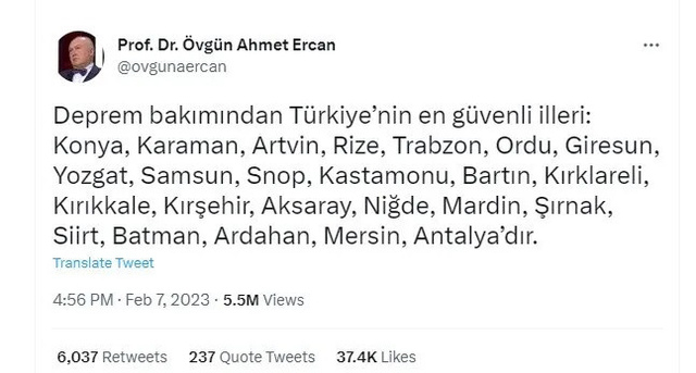 Türkiyənin zəlzələ baxımından ən təhlükəsiz şəhərləri bunlardır - SİYAHI