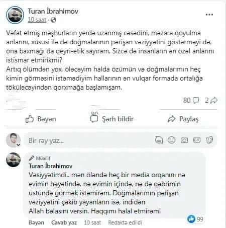 Turan Oqtay Əliyevin dəfn kadrlarına ÜSYAN ETDİ: "Haqqımı halal etmirəm" - FOTO