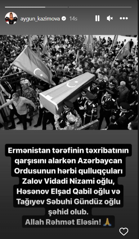 Aygün Kazımovadan ötən gün şəhid olan hərbçilərimizlə bağlı PAYLAŞIM - FOTOLAR