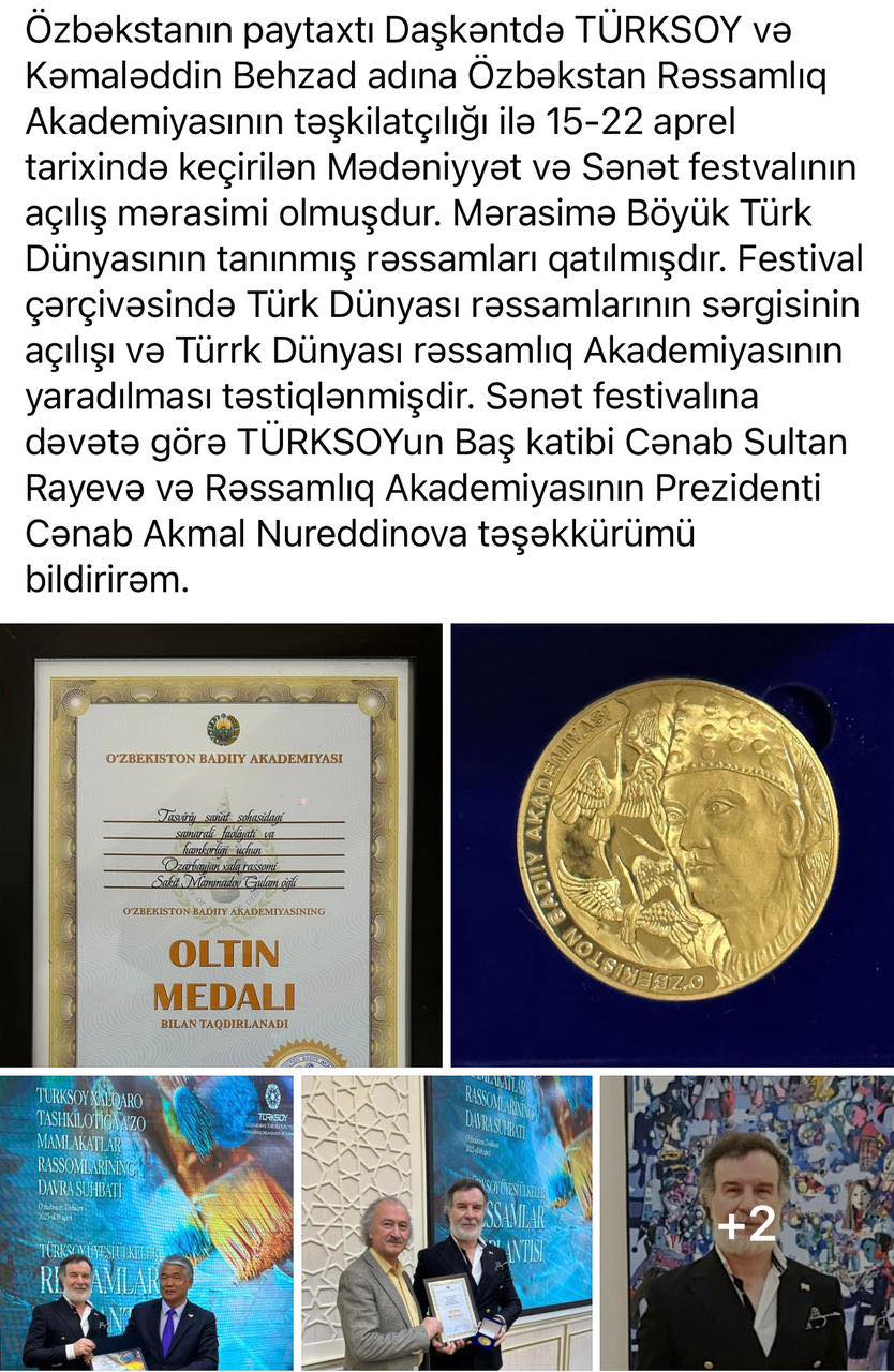 Azərbaycanın Xalq rəssamı Özbəkistanda qızıl medalla təltif olundu - FOTOLAR