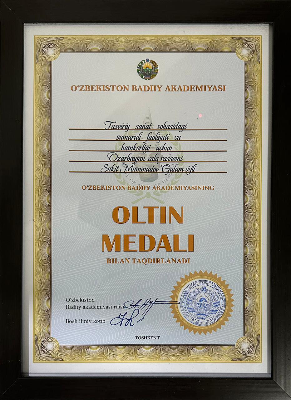 Azərbaycanın Xalq rəssamı Özbəkistanda qızıl medalla təltif olundu - FOTOLAR