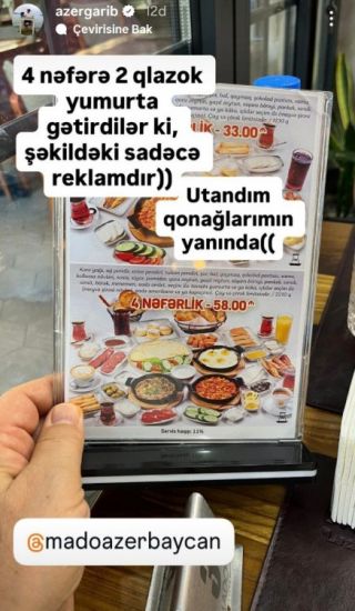 Azər Qərib "Mado"dan şikayətçidir: "Qonaqlarımın yanında utandım"