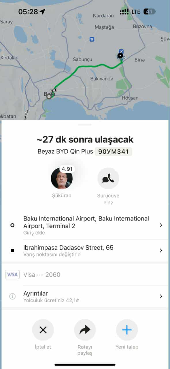 Aeroportdan şəhərə gəldi, taksiyə 42 manat ödədi - FOTO