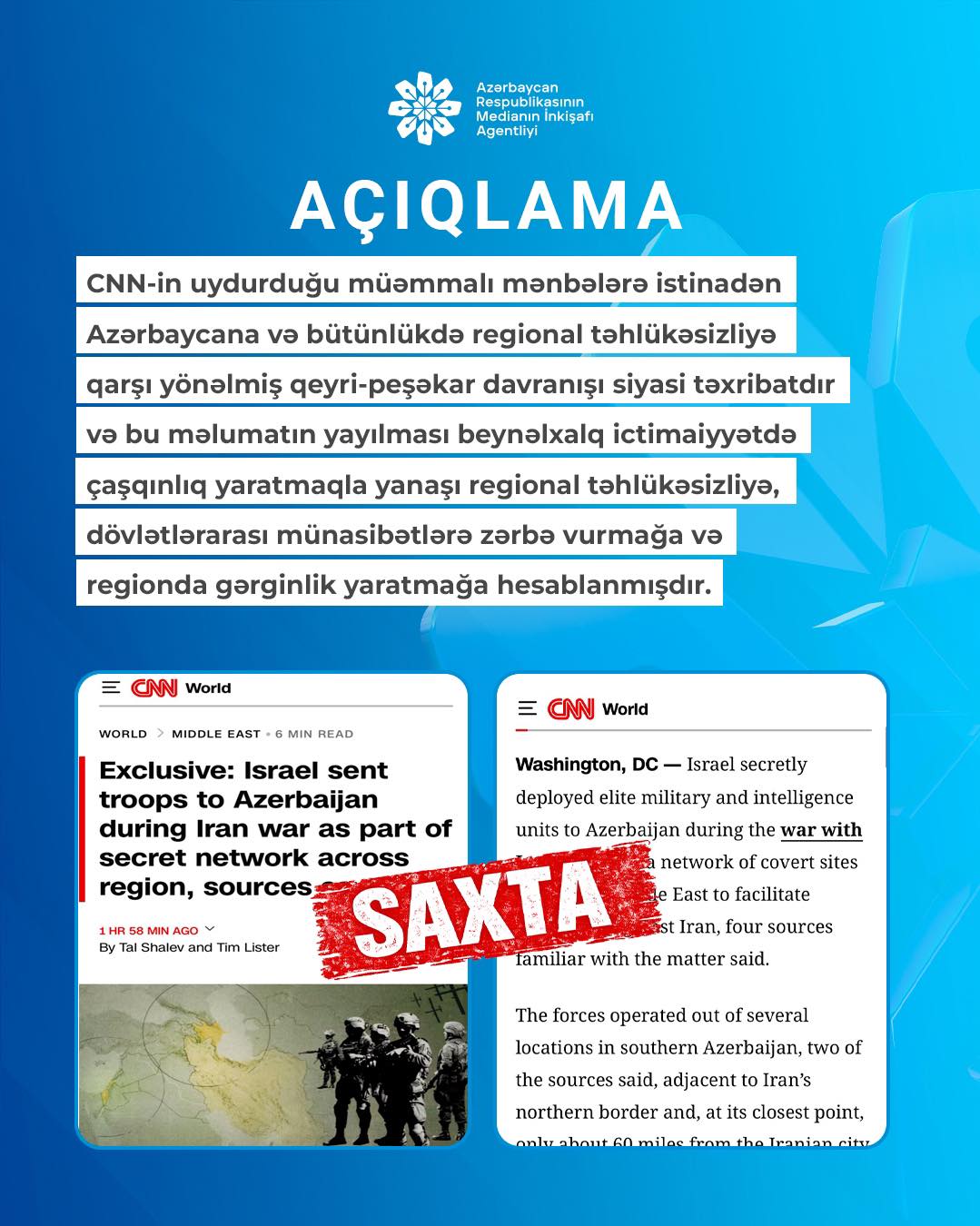 MEDİA CNN-in materialını siyasi təxribat adlandırdı